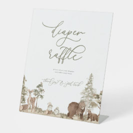 Expositor En L Woodland Diaper Raffle Rótulo Baby Shower