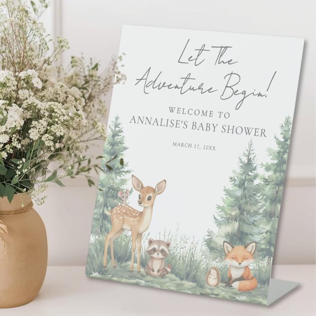 Expositor En L Woodland Forest Animals Adventure Baby Shower (Woodland Forest Animals Adventure Baby Shower Pedestal Sign)