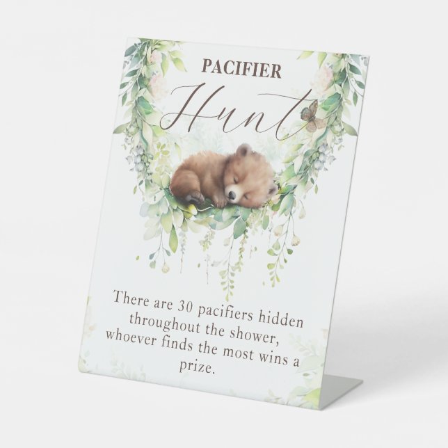 Expositor En L Woodland Greenery Baby Shower Pacifier Hunt Game (Anverso)