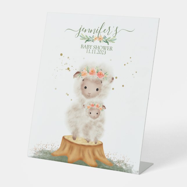 Expositor En L Woodland Sheep Lamb Farm Animal baby shower (Anverso)