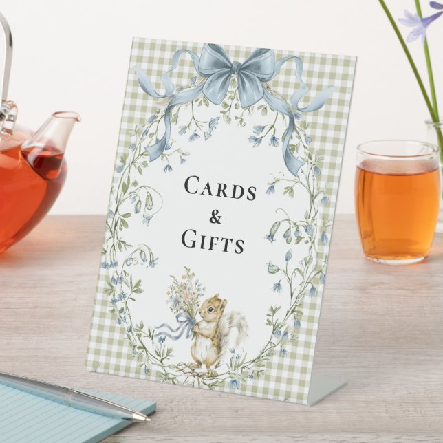 Expositor En L Woodland Squirrel Gingham Cards Gifts Baby Shower (In Situ)