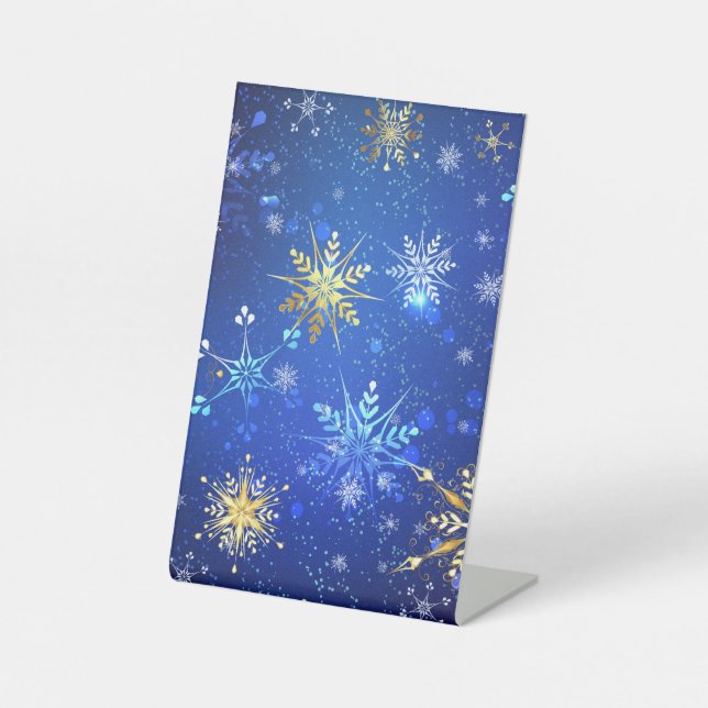 Expositor En L XMAS Blue Background with Golden Snowflakes (Anverso)