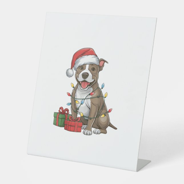 Expositor En L Xmas Iluminando Santa Hat Pitbull Terrier Perro Cr (Anverso)