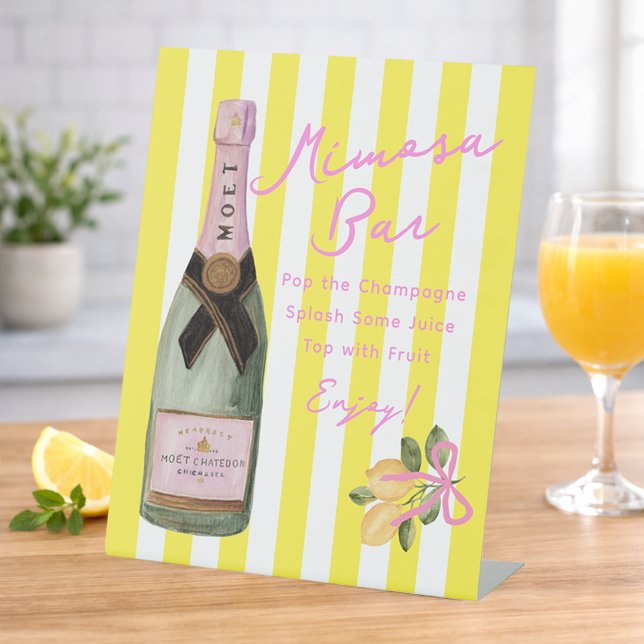 Expositor En L Yellow Stripe Italian Lemon Shower Mimosa Bar (Yellow Stripe Italian Lemon Shower Mimosa Bar Pedestal Sign)