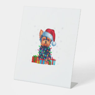 Expositor En L Yorkie Dog Ugly Xmas ilumina Santa Hat Yorkie Dog