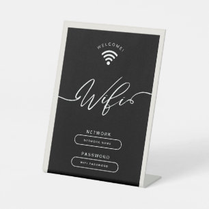 Expositor En L Zona wifi simple negra y Minimalista beige