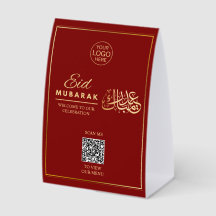 Código QR Eid Mubarak Tarjeta de Mesa Roja Dorada