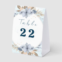 Elegant Blue Floral Wedding Table Number | Printab