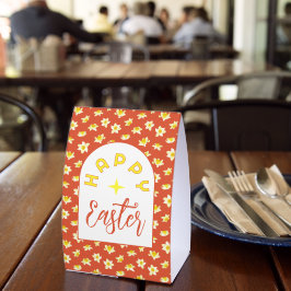 Expositor Triangular Happy Easter. Yellow Daffodils Spring Modern.