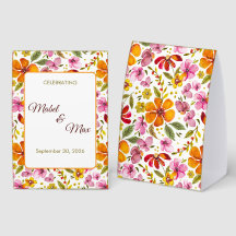 Letrero de Fiesta Personalizado Floral Rosa Naranj