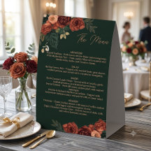 Menú floral verde oscuro romántico, menú de boda