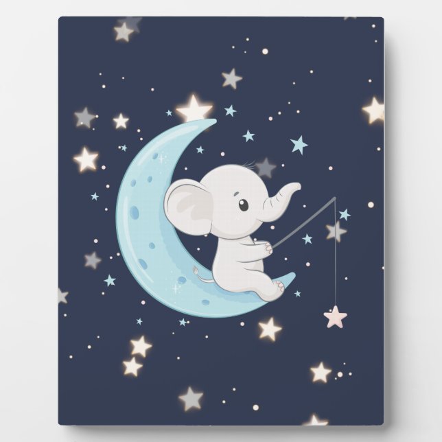Expositora Bebé Elefante Pescando Estrellas Placa de Sobremes (Frente)