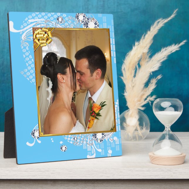 Expositora Boda con diamantes y placa fotográfica (Lado)