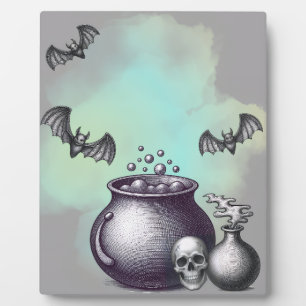 Expositora Caldero de Bruja, Murciélagos y Calavera Placa de