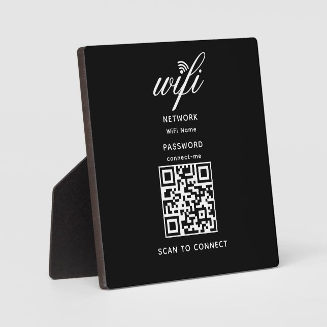 Expositora Código QR Contraseña Wifi Internet Placa Negra (Anverso)