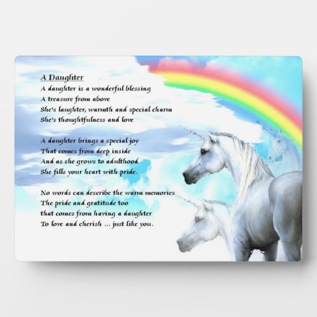 Expositora Diseño de unicornio - Placa de poema para hija (Frente)