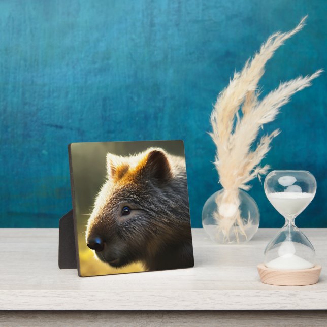 Expositora Joven Wombat australiano, placa fotográfica (in situ)
