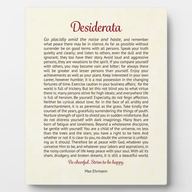 Expositora La placa de mesa de Desiderata (Frente)