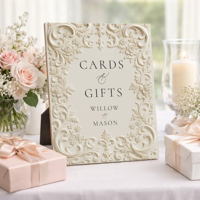 Expositora Letrero de Placa de Boda Elegantes Tarjetas y Rega (Elegant Baroque Cards & Gifts Wedding Plaque Sign)