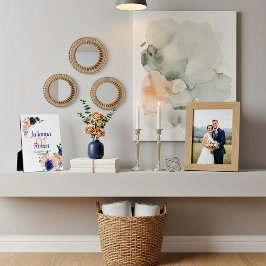 Expositora Placa boda floral de color azul y melocotón