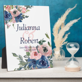 Expositora Placa boda floral de color rosa y azul