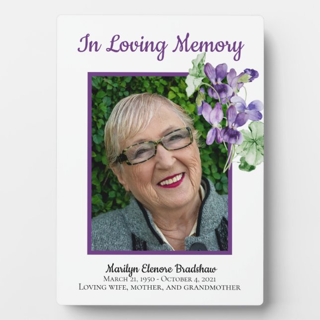 Expositora Placa conmemorativa Foto Acuarela Floral Violetas (Frente)