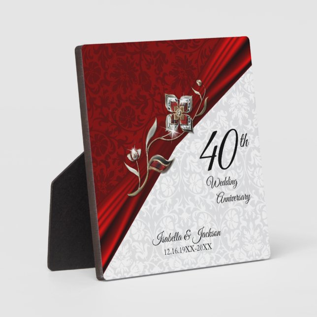 Expositora Placa de aniversario de bodas de flores de rubí 40 (Anverso)