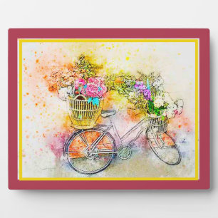 Expositora Placa de bicicleta y flores
