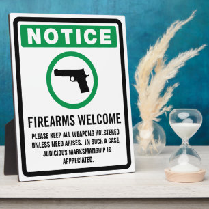 Expositora Placa de bienvenida para armas de fuego