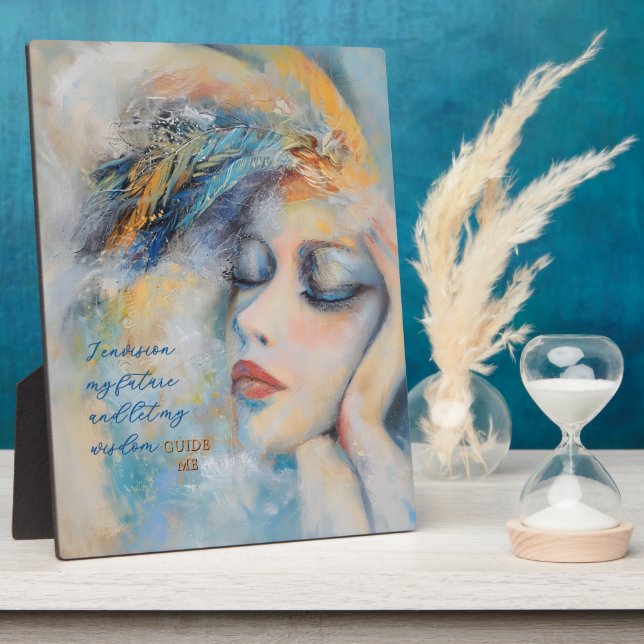 Expositora Placa de mesa de Mujer Pluma Mística con caballete (Lado)