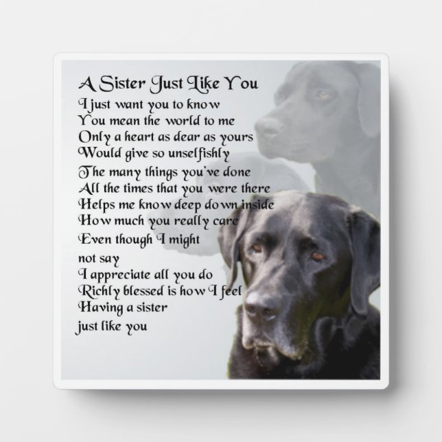 Expositora Placa de poema de hermana - Diseño de labrador neg (Frente)