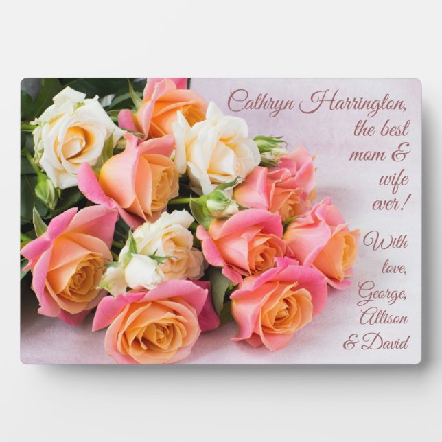 Expositora placa de Rosas de texto personalizado (Frente)