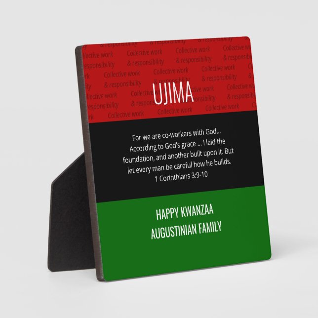 Expositora placa personalizada de UJIMA Happy Kwanzaa (Anverso)