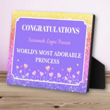 ¡Princesa! Placa divertida personalizada para niña