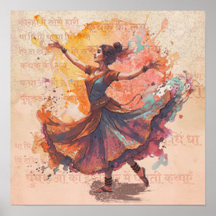 Expresión Kathak Tinta Acuarela Arte Cultural