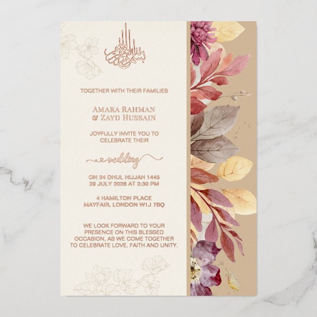 Exquisita invitación al matrimonio musulmán | Efec (Anverso)
