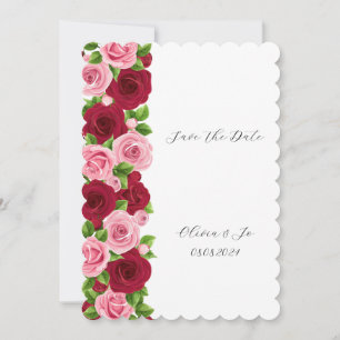 exquisita tarjeta de fecha de salvación floral roj