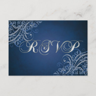 Exquisita tarjeta RSVP de desplazamiento azul barr