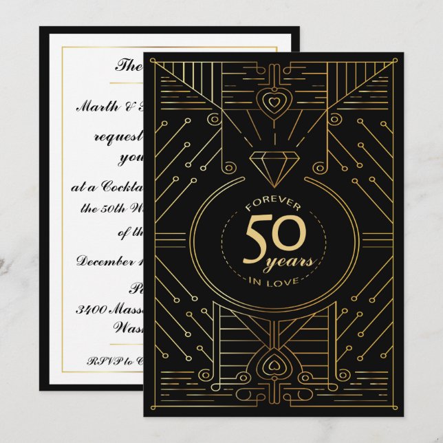 Exquisito Art Déco 50 Aniversario de la invitación (Anverso / Reverso)