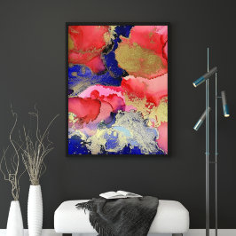 Exquisito arte abstracto de oro azul rojo