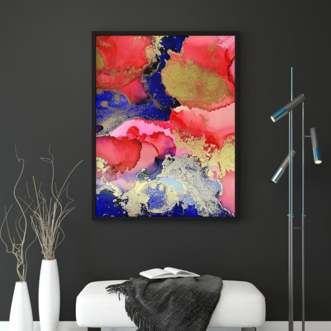 Exquisito arte abstracto de oro azul rojo (Subido por el creador)