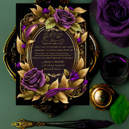 Exquisito matrimonio gótico morado y negro RSVP