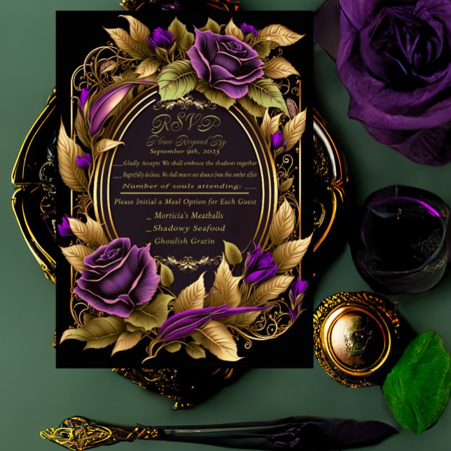 Exquisito matrimonio gótico morado y negro RSVP (Subido por el creador)