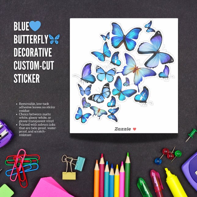 Exquisito Pegatina decorativo de mariposa azul (Adorn Your World with a Cascade of Blue Beauty.)