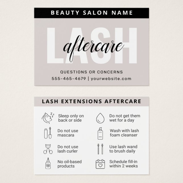 Extensiones Eyelash Modernas Lash Aftercare Card (Anverso y reverso)