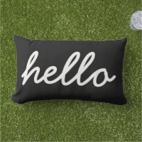 Cojín decorativo de saludos moderno en blanco y ne