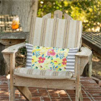 Exterior Cojín decorativo lumbar de flores amarillas delgad