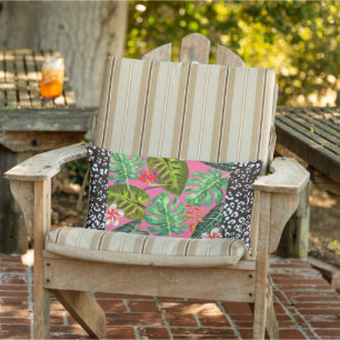 Exterior Cojín decorativo tropical rosado de Leopardo negro