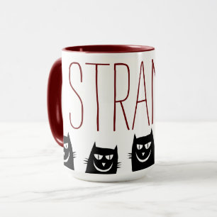 "EXTRAÑAS" 5 GATAS NEGRAS, TAZA DE CAFÉ