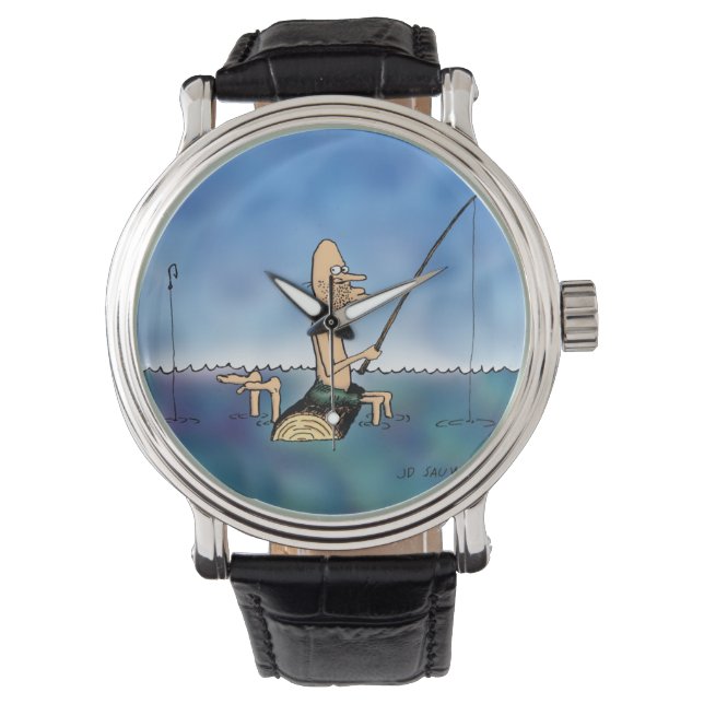 Extraño Día de Pesca Gracioso Reloj (Anverso)